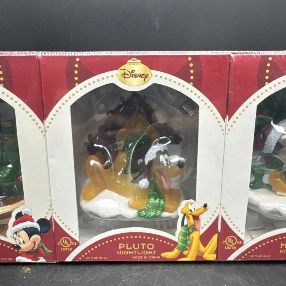 Disney Mickey & Friends Christmas Nightlights Mickey Minnie Pluto Set of 3 NEW